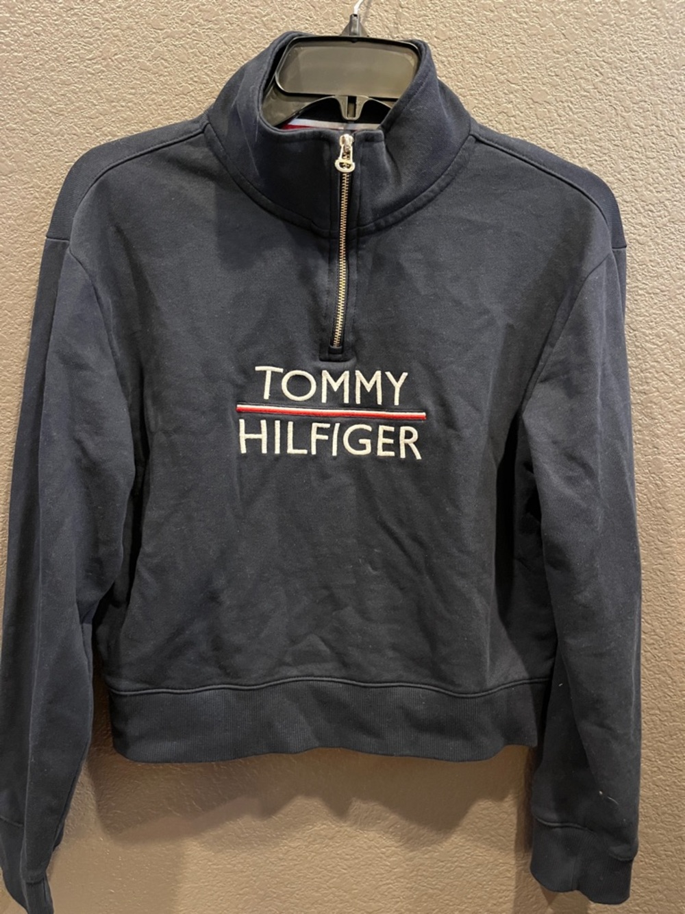 Tommy Hilfiger Navy Half-Zip Pullover with Red & White Trim